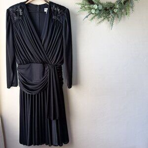 Vintage 80s Abby Kent Black Satin Formal Dress